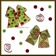 Puppy bows ~ dog collar slide bow christmas red green dot swirls accessory