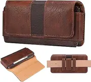 for Samsung Galaxy S24 S23 Plus,S24/S23 FE,S21 FE S20 Belt Clip Phone Holster Pouch Case,Leather + Nylon Carry Case for iPhone 15/14/13/12 Pro,11 Pro Max,Xs Max,8 7 6 Plus,Brown