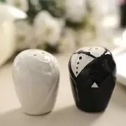 BLACK WHITE 2.5" Bride Groom Salt Pepper Shakers Wedding FAVORS Gift Box Party