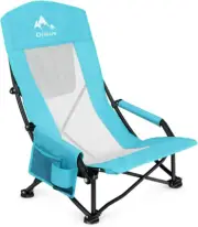 Oileus Folding Portable Beach Chair, Lightweight High Back Low 1 Pack, Blue