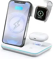 KIYOSAKI Wireless Charger, 3 in 1 Charging Station, Charging Dock for AirPods and AirPods Pro, Watch Stand for Apple Watch, Qi Fast Charging Stand for iPhone Samsung Galaxy and All Qi-Enabled Devices
