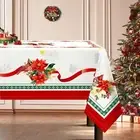 Birds Christmas Tablecloth Waterproof Red Table Cloth Rectangle Stain Resista...