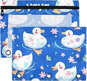 Cute Cartoon Ducks Deep Blue Background Pouches with Clear Window Zippered in Assorted Colors Binder 3 Rings for Classroom School Office Supplies Multicolored 2 PCS