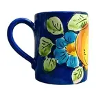 Handmade Italian Ceramic Coffee Mug - Lemon Design - 15 oz - Navy Blue Color
