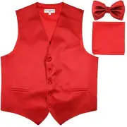 New men's tuxedo vest waistcoat & bow tie set horizontal stripes prom formal red
