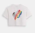 Coach Women's White New York Print Organic Cotton Cropped T Shirt (CT084) S/M/L