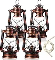 4 Pieces Oil Lamp Hurricane Lamp Kerosene Lantern for Indoor Outdoors Decorative Hanging Oil Lantern with Wick for Hiking Emergency Camping Party Decoration(Bronze,10 Inch)
