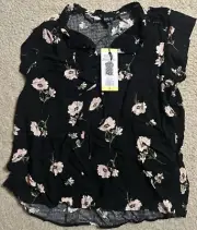 Buffalo David Bitton Womens top Size Small Black with Pink Flowers New with Tags