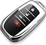 Tukellen for Toyota Key fob Cover Special Soft TPU Key Shell Case for 2019-2024 Land Cruiser,2021-2024 Venza, Grand Highlander Hilux,Fortuner,2022-2024 Tundra,Corolla Cross,Prius 4/5/6 Buttons-Silver