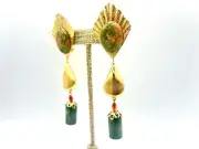 Vintage Green Unakite Gemstone Pierced Gold Drop Dangle Earrings Ro-Do Old Stock