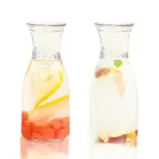 2 Pcs Glass Carafe with Lids 1 Liter Juice Containers for Fridge Clear Mimosa