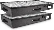 HOMELUX THEORY 2pc Low Profile Under Bed Storage Containers, Thin Under Couch Storage Organizer with Bins & Lids, Underbed Storage Box Ideal for Seasonal Clothes, Blankets, Fabric & Shoes (Dark Gray)