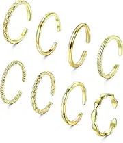 [Kakonia] 8 Pcs Thumb Rings for Women Men Adjustable Rings Set 14K Gold Plated Knuckle Rings Thick and Thin Ring Finger Band Rings Stackable Open Rings Gold Silver Rings for Women