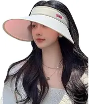 [Poicbor] Sun Visors Foldable Sun Hats, Women with UV Protection Wide Brim Summer Packable Beach Hat UPF 50+