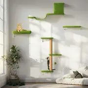 4 Piece Set Cat Wall Shelves - Post, Bridge, Bed - Stylish Green Cat Condo - NIB