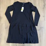 Eileen Fisher Black Stretch Silk Jersey Tunic Top Small Petite Sheer Hem NWT