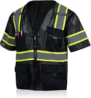 [Sicalobo] Men's High Visibility Safety Mesh Vest with 10 Pockets,Hi Vis Class 3 Reflective Work Vests Zipper Front Workwear