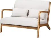 Artiss Armchair, Faux Fabric Upholstered Recliner Lounge Dining Chairs Sofa Occasional Seat Reading Seating Armchairs, Home Living Room Bedroom Furniture with 4 Wooden Legs and 2 Cushions, Beige