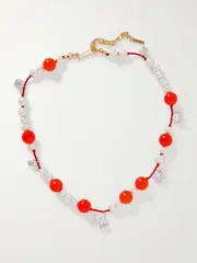 [Completedworks] Completedworks - Recycled Gold Vermeil, Cord, Pearl, Bead And Crystal Necklace - Orange - One size One size Orange