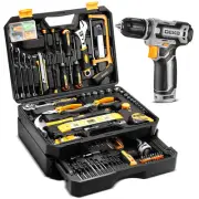 Tool Kit Box Drill Set：Home Mechanic Toolbox with 12V Power Cordless Drill Ha...