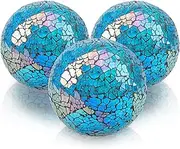 Folmywy Mosaic Sphere Balls 3.35inch Glass Ball Centerpiece Mirror Glass Solid Sphere 3 Pcs Blue Modern Solid Decor Orbs Ornaments for Bowl Vase Dining Coffee Table