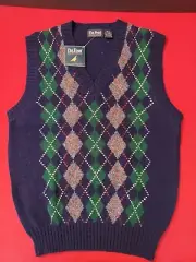 NWT Par Four Sweater Vest Men's Large Blue Vintage Wool Blend Argyle