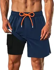 [Sarfel] Mens Swim Trunks with Compression Liner Mens Bathing Suit 7 Inch Inseam Quick Drying Men's Board Shorts Men's Swimwear