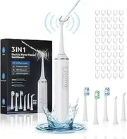 Electric Flosser for Teeth | 3-in-1 Water Dental Floss & Toothbrush & Water Flosser with 4 Modes，Cordless Power Flossers with 50 Replacement Heads for Adults