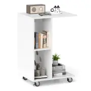 CostwayC-Shaped End Table with Storage Shelves and Lockable Universal Casters-White