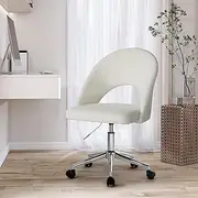 Oikiture Office Desk Chair with Boucle Cover Armless Home Office Chair for Home Office Bedroom White and Silver
