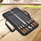 10Pcs Flat BBQ Barbecue Skewers BBQ Accessory Stainless Steel Reusable Wooden