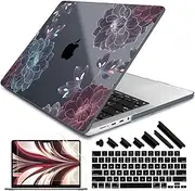 DONGKE for M4 MacBook Pro 16 Inch Case 2024 2023 2021 A3403 A3186 M3 A2991 M2 A2780 M1 A2485 Pro/Max Chip, Plastic Hard Shell Case & Keyboard Cover for Mac Pro 16 with Touch ID, Dahlia Flowers