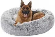 Bedfolks Calming Donut Dog Bed, 114CM Round Fluffy Dog Beds for Extra Large Dogs, Anti-Anxiety Plush Dog Bed, Washable Pet Bed with Non-Slip Bottom (Dark Grey, Extra Large)