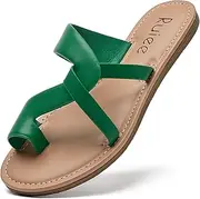[Ruiee] Women's Flat Slides Sandals, Round Open Toe Braided Strap Slippers Comfortable Casual Summer Beach Shoes for Women