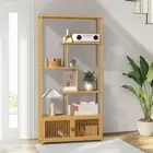 Bamboo Freestanding Bookcase Ventilated Display Shelf Storage Organizer Cabinet
