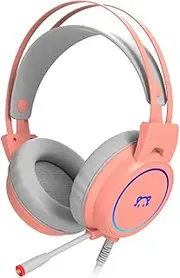 Daidai STH200 USB 7.1-Channel Head-Mounted Gaming Headset with Light Surround Stereo Sound Skin-Friendly Pink Pink