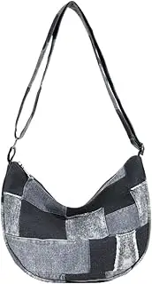 [Extolove] Denim Shoulder Bag, Jean Purses for Women Denim Hobo Bag Y2K Patchwork Denim Tote Bag Handbags