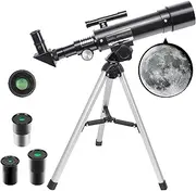 Telescope for Kids, 90X Magnification HD Astronomical Telescope, 50mm Aperture Portable Astronomy Telescopes with 3 Eyepieces and Tripod for Kids Beginners Adults (Black)