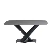 Design Square Modern Dining Table Wooden Rectangular Faux Marble Kitchen Metal Legs Black