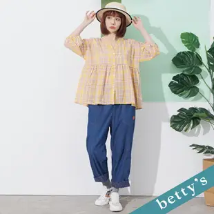 betty’s貝蒂思 鬆緊牛仔刺繡長褲(深藍)