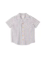 Miles The Label Boys' Striped Short Sleeve Seersucker Camp Shirt - Little Kid