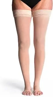 Sigvaris 781 EverSheer Open Toe Thigh Highs w/Grip Top - 15-20 mmHg Short Warm Sand LS Short 781NLSO34