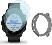 Watch Screen Protector (3+1Pack) Compatible for Garmin Forerunner 55,Tempered Glass Film Anti-Scratch High Definition Full Coverage and Soft TPU Protective Case,Transparent,D35MM