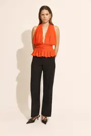 amala pleated halter neck top in tangelo