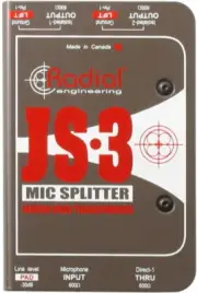 Radial JS3 Passive Microphone Splitter Direct Box , New!