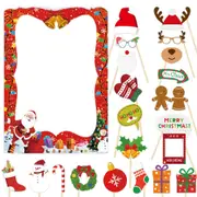 Christmas Photo Booth Props Kit,20PCS Photo Props with Large Photo Frame Funny Selfie Props Christmas Decorations Christmas Party Supplies