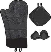 CTTPEG Heat Resistant Oven Gloves Silicone+Cotton Pot Holders+Mini Oven Mitt Cooking Pinch Grips (6-Piece Sets) for Kitchen Baking Grilling Barbecue Microwave, Pizza