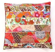 16" Patchwork Pillow Cover Throw Kantha Cushion Indian Pillows Gypsy Pillow Boho