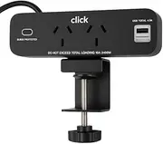 Home Office Desktop Mounted Clamp Powerboard, 2 Outlets, USB-A and USB-C Charging, Surge Protection, 1m Cable, 2400W 3A for Removable Desk mounting