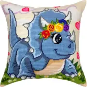 Tapestry Pillow Cover DIY kit "Triceratops" Needlepoint kit Printed canvas